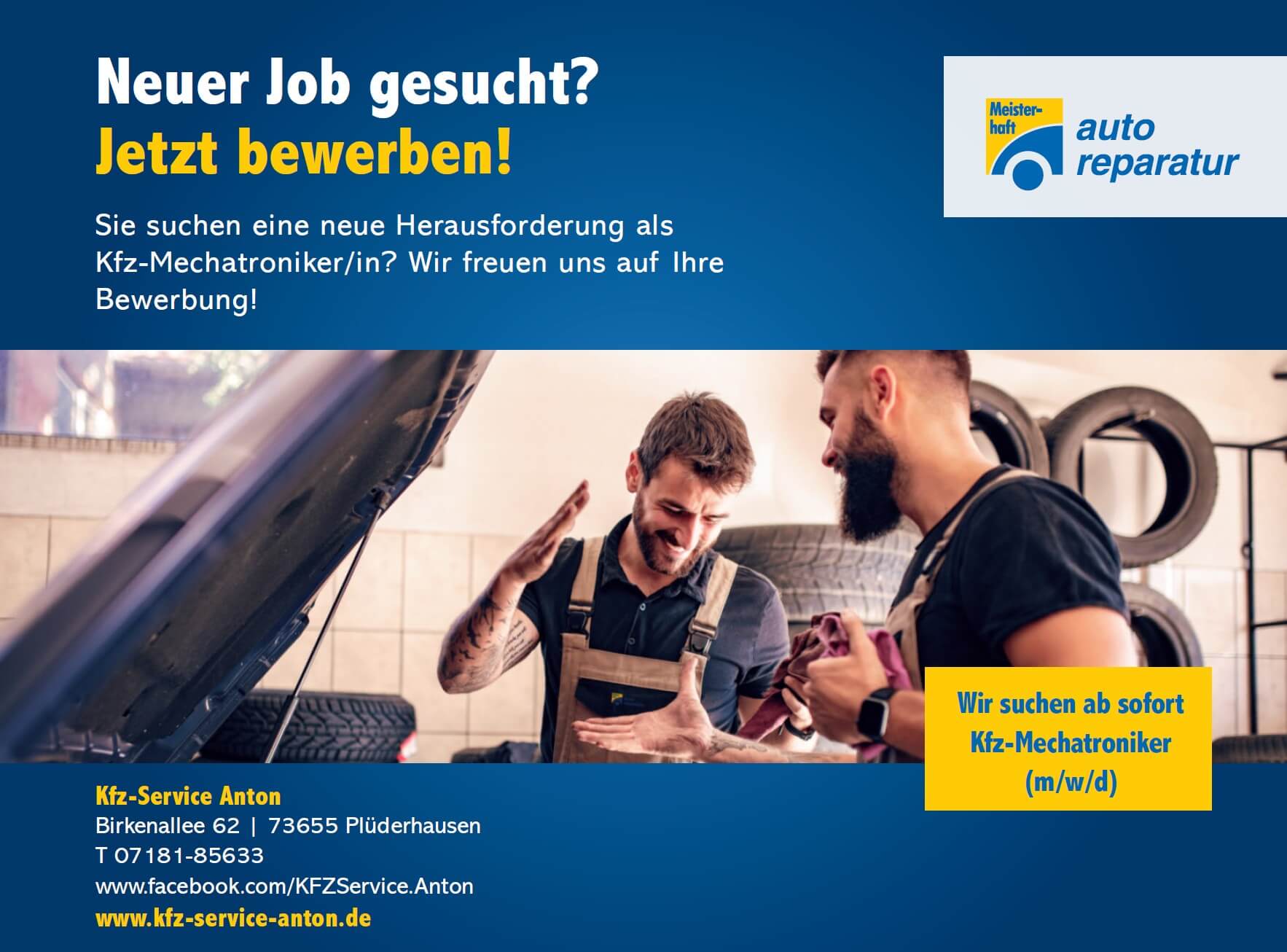 Kfz-Service Anton sucht Kfz-Mechatroniker Bild: Kfz-Service Anton sucht Kfz-Mechatroniker